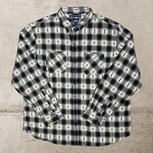 Old Navy Aztec Jacquard Flannel Shacket Men's 2XL Blue Plaid Western Navajo Y2K